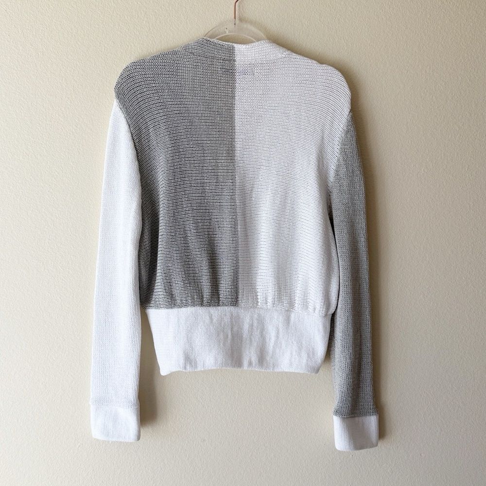 Eckhaus Latta 100% Cotton Asymmetric Colorblock Knit Cardigan Grey & White - Picture 9 of 14
